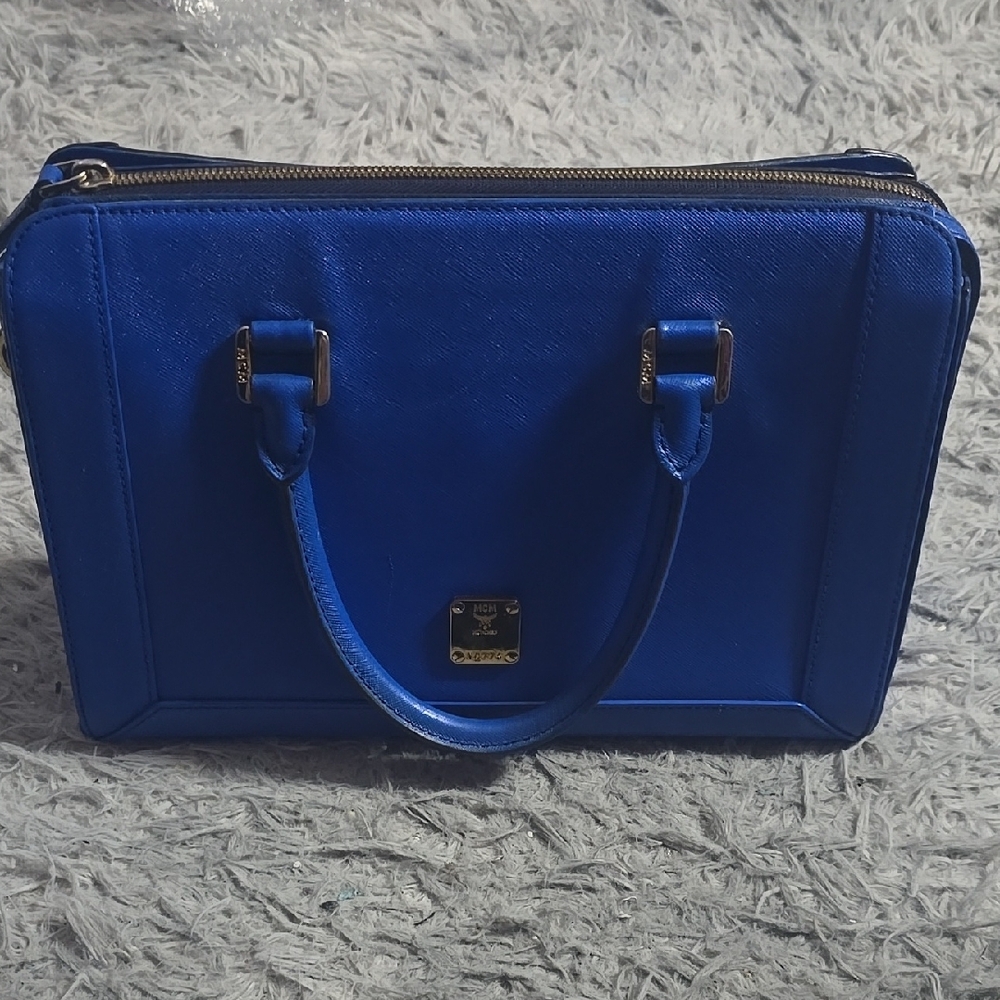 MCM Royal Blue Leather Top-Handle Tote